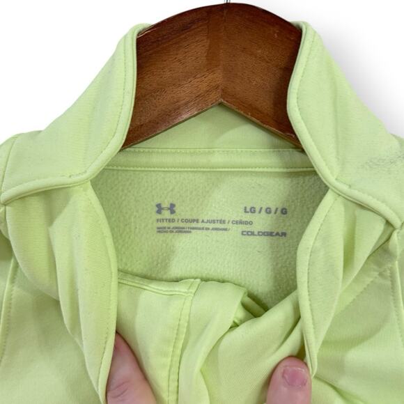 Under Armour Women’s L Neon Yellow Cold Gear Fitted Mock Neck 1/4 Zip Running - Picture 4 of 9